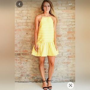NWT Mustard‎ Seed Size S Yellow/White Stripe Women's Dress Fit & Flare w/Ruffle